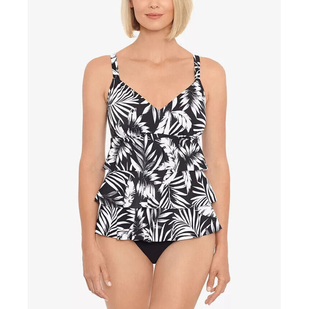 Swim Solutions Triple Tier Tummy Control Fauxkini Swim Swimsuit One-Piece Size 8